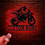 Custom Motorcycle Sign with LED Lights - Motorbike Metal Wall Art - Personalized Biker Name Sign - Housewarming & Father's Day Gift