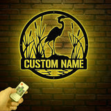 Custom Metal Heron Metal Sign with Led Lights, Personalized Heron Sign, Metal Heron Bird Art, Blue Heron Decor, Pond Decor, Beach Lake Sign