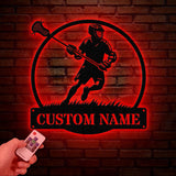 Custom Lacrosse Metal Wall Art LED Light, Personalized Lacrosse Player Name Sign Home Decor, Lacrosse Lover Home Bedroom Wall Art