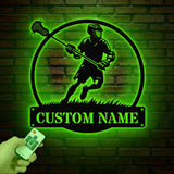 Custom Lacrosse Metal Wall Art LED Light, Personalized Lacrosse Player Name Sign Home Decor, Lacrosse Lover Home Bedroom Wall Art