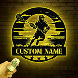 Custom Lacrosse Metal Wall Art LED Light, Personalized Lacrosse Player Name Sign Home Decor, Lacrosse Lover Home Bedroom Wall Art