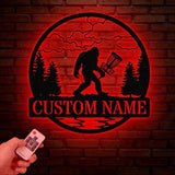Custom Bigfoot Disc Golf Metal Sign with Led Light - Outdoor Sasquatch Art, Bigfoot Mountain Decor, Personalized Disc Golfer Name Sign