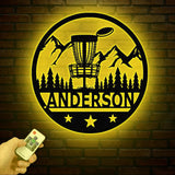 Personalized Disc Golf Metal Sign with LED Lights, Custom Disc Golfer Name Sign, Sports Wall Art, Gift for Dad, Home Decor