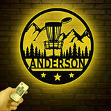 Personalized Disc Golf Metal Sign with LED Lights, Custom Disc Golfer Name Sign, Sports Wall Art, Gift for Dad, Home Decor