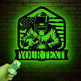 Personalized US Welder Metal Sign with Led Light, Custom Mechanic Name Wall Art, Ironworker Sign, Welder Metal Wall Art, Welder Gift