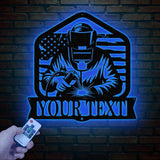 Personalized US Welder Metal Sign with Led Light, Custom Mechanic Name Wall Art, Ironworker Sign, Welder Metal Wall Art, Welder Gift