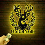 Custom Whitetail Deer Metal Sign with Led Lights, Custom Deer Forest Metal Sign, Last Name Sign, Deer Sign, Cabin Sign, Gift for Dad