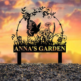 Custom Floral Butterfly Garden Sign, Personalized Name Garden Stake, Metal Garden Sign, Gardener Name Sign, Gardener Gift, Yard Decor