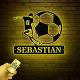 Personalized Soccer Ball Metal Sign with LED Light - Custom Name Sport Wall Art - Home Decor & Birthday Gift for Soccer Players