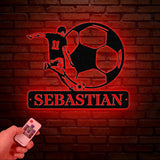 Personalized Soccer Ball Metal Sign with LED Light - Custom Name Sport Wall Art - Home Decor & Birthday Gift for Soccer Players