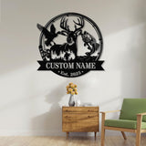 Custom Deer Duck And Bass Fishing Metal Wall Art Hunting Sign Personalized Hunter Name Sign Home Decor Cabin Decoration Birthday Gift
