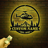 Personalized LED Helicopter Metal Sign, Custom Pilot Name Wall Art, Aviation Decor, Military Helicopter Gift, Man Cave Decor