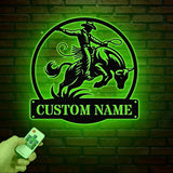 Western Cowboy Bull Rider Metal Sign with Led Lights, Personalized Rodeo Name Sign, Cowboy Wall Art, Bull Riding Sign, Dad Gifts