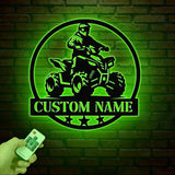 Custom ATV Rider Metal Wall Art LED Light, Personalized Quad Biker Name Sign, All Terrain Vehicle ATV 4 Wheels Home Decor, Rider Decoration
