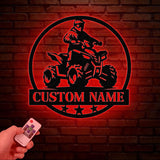 Custom ATV Rider Metal Wall Art LED Light, Personalized Quad Biker Name Sign, All Terrain Vehicle ATV 4 Wheels Home Decor, Rider Decoration
