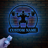 Custom Gym Metal Sign With Lights, Powerlifting Sport Metal Wall Art, Barbell Gym Wall Hanging, Fitness Center Wall Art, Gym-Center Wall Art