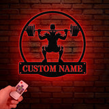 Custom Gym Metal Sign With Lights, Powerlifting Sport Metal Wall Art, Barbell Gym Wall Hanging, Fitness Center Wall Art, Gym-Center Wall Art