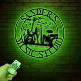 Custom Music Room Steel Sign with LED Light: Personalized Instrument Art