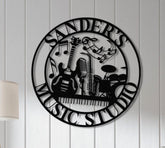 Custom Music Room Steel Sign with LED Light: Personalized Instrument Art