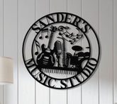 Custom Music Room Steel Sign with LED Light: Personalized Instrument Art