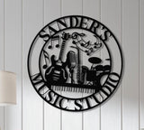 Custom Music Room Steel Sign with LED Light: Personalized Instrument Art