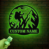 Custom US Mountain Climber Metal Wall Art LED Light, Personalized Mountain Climbing Sign, Hiking and Outdoor Enthusiast Gift, Home Decor