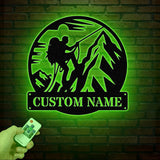 Custom US Mountain Climber Metal Wall Art LED Light, Personalized Mountain Climbing Sign, Hiking and Outdoor Enthusiast Gift, Home Decor