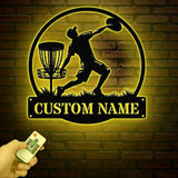 Personalized Disc Golf Metal Sign with LED Lights, Custom Disc Golfer Name Sign, Sports Wall Art, Gift for Dad, Home Decor