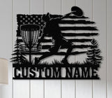 Personalized US Flag Disc Golf Metal Sign with LED Lights, Custom Disc Golfer Name Sign, Sports Wall Art, Gift for Dad, Home Decor