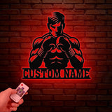 Custom Man Boxing Sign Metal Wall Art Led Light, Personalized Boxer Name Sign, Gym Room Decor, Man Cave Gift, Birthday Gift