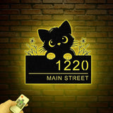 Black Cat House Number Sign, Cat House Address Sign, Custom Door Number Sign, Cat Welcome Sign, Housewarming Gift, Gift for Cat Lovers