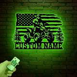 Custom US ATV Rider Metal Wall Art LED Light, Personalized Quad Biker Name Sign, Vehicle 4 Wheels Home Decor, Rider Decoration