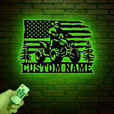 Custom US ATV Rider Metal Wall Art LED Light, Personalized Quad Biker Name Sign, Vehicle 4 Wheels Home Decor, Rider Decoration