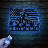 Custom US ATV Rider Metal Wall Art LED Light, Personalized Quad Biker Name Sign, Vehicle 4 Wheels Home Decor, Rider Decoration