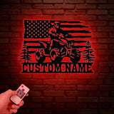 Custom US ATV Rider Metal Wall Art LED Light, Personalized Quad Biker Name Sign, Vehicle 4 Wheels Home Decor, Rider Decoration