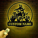 Custom ATV Rider Metal Wall Art LED Light, Personalized Quad Biker Name Sign, All Terrain Vehicle ATV 4 Wheels Home Decor, Rider Decoration