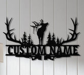 Custom Deer Hunting Metal Sign, Custom Buck Antler Split Metal Wall Hangings, Deer Hunter Name Sign, Hunter's Gift, Cabin Decor