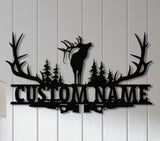 Custom Deer Hunting Metal Sign, Custom Buck Antler Split Metal Wall Hangings, Deer Hunter Name Sign, Hunter's Gift, Cabin Decor