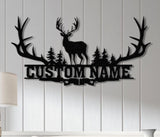 Custom Deer Hunting Metal Sign, Custom Buck Antler Split Metal Wall Hangings, Deer Hunter Name Sign, Hunter's Gift, Cabin Decor
