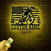 Custom US Mountain Bike Metal Sign with Led Light, Mountain Bicycle Biking Metal Wall Art, Personalized Biker Name Sign, Bike Rider Gift