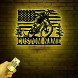 Custom US Mountain Bike Metal Sign with Led Light, Mountain Bicycle Biking Metal Wall Art, Personalized Biker Name Sign, Bike Rider Gift
