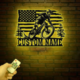 Custom US Mountain Bike Metal Sign with Led Light, Mountain Bicycle Biking Metal Wall Art, Personalized Biker Name Sign, Bike Rider Gift
