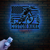 Custom US Mountain Bike Metal Sign with Led Light, Mountain Bicycle Biking Metal Wall Art, Personalized Biker Name Sign, Bike Rider Gift