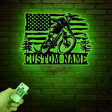Custom US Mountain Bike Metal Sign with Led Light, Mountain Bicycle Biking Metal Wall Art, Personalized Biker Name Sign, Bike Rider Gift