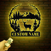 Personalized Deer Metal Cabin Sign with Led Lights, Custom Deer Forest Metal Sign, Last Name Sign, Deer Sign, Cabin Sign, Gift for Dad
