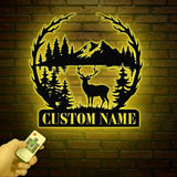 Personalized Deer Metal Cabin Sign with Led Lights, Custom Deer Forest Metal Sign, Last Name Sign, Deer Sign, Cabin Sign, Gift for Dad