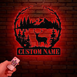 Personalized Deer Metal Cabin Sign with Led Lights, Custom Deer Forest Metal Sign, Last Name Sign, Deer Sign, Cabin Sign, Gift for Dad