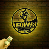 Personalized Name Skate Metal Wall Art with Led Light, Custom Skateboard Name Sign, Nursery Decor, Skating Sign, Kid Room Decor