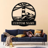 Personalized Lighthouse Metal Sign, Custom Lighthouse Name Sign, Beach House Decor, Harbor Sign, Lighthouse Metal Wall Art, Coastal Decor