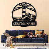 Personalized Lighthouse Metal Sign, Custom Lighthouse Name Sign, Beach House Decor, Harbor Sign, Lighthouse Metal Wall Art, Coastal Decor